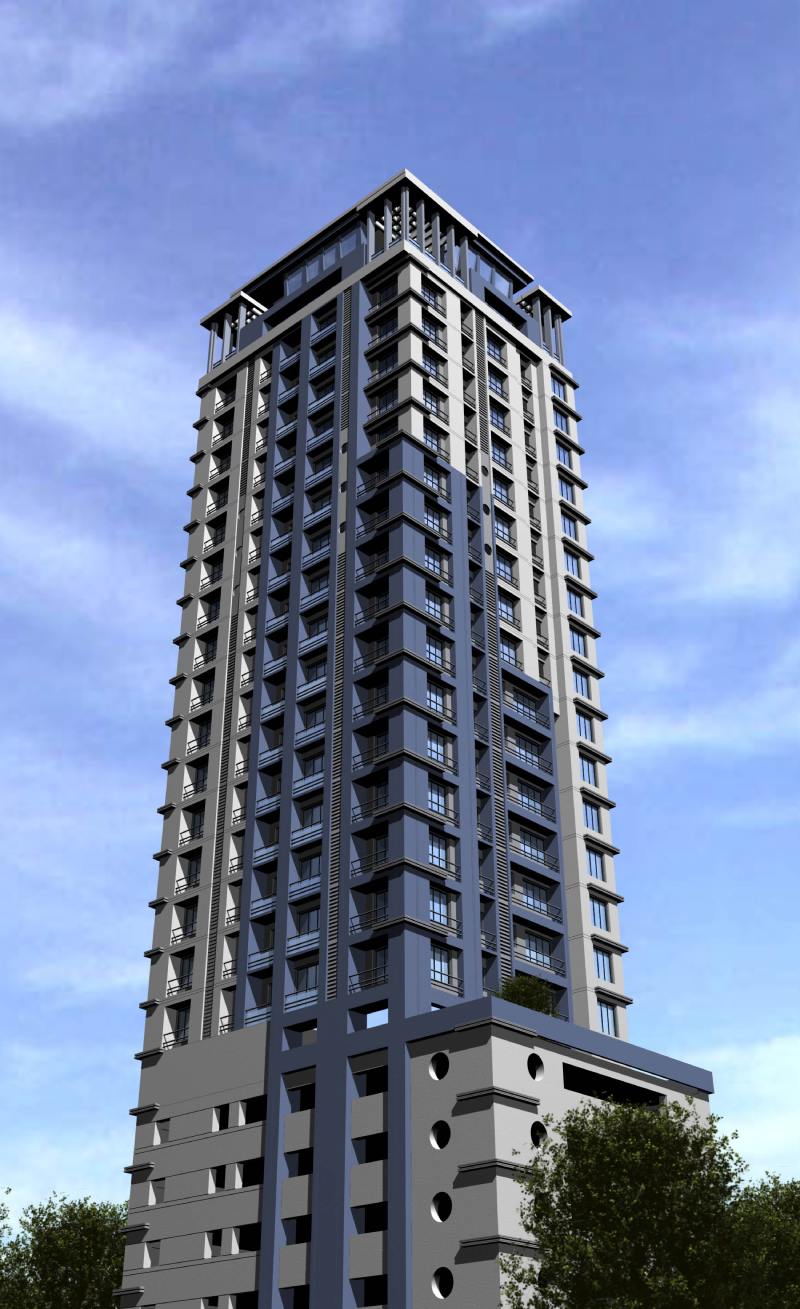 Gagangiri Tower seen from the street in Sikhanagar