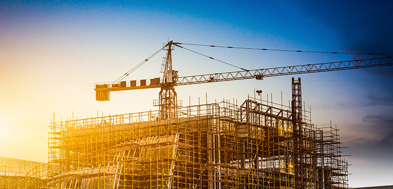 Construction work in progress on a multi-storey building